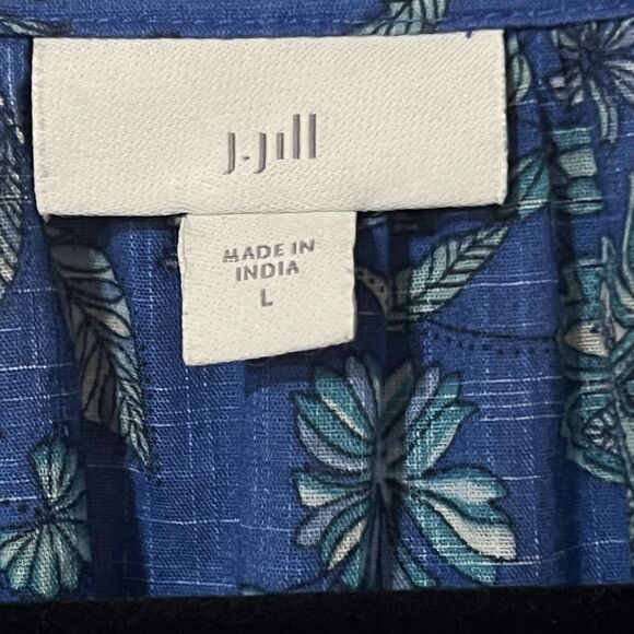 J. Jill Womens Size L Blue Green Floral Print V-neck Pullover Blouse Top - Picture 4 of 4